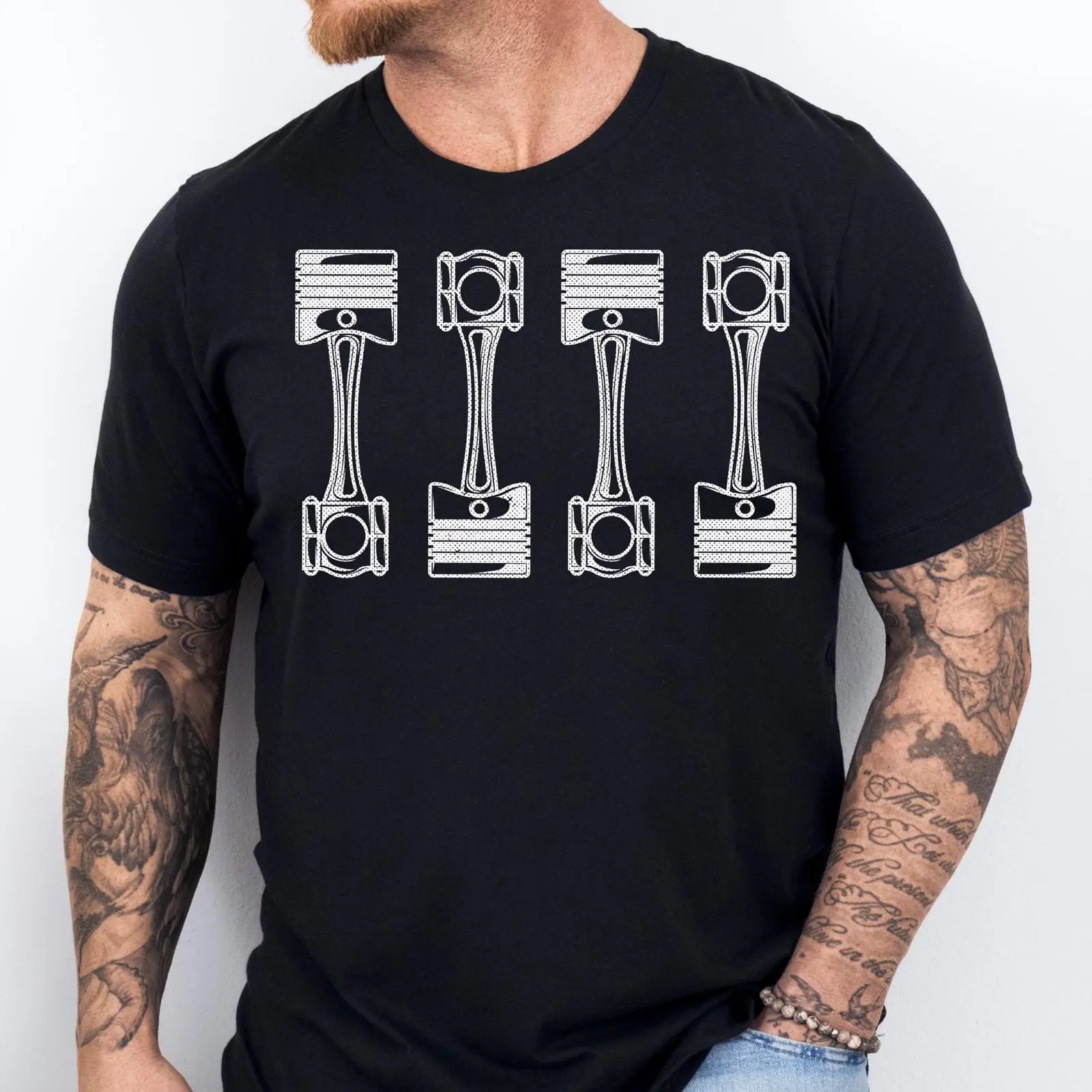 Men'S Fashion Garage - T-shirt con pistoni del motore dell'auto,